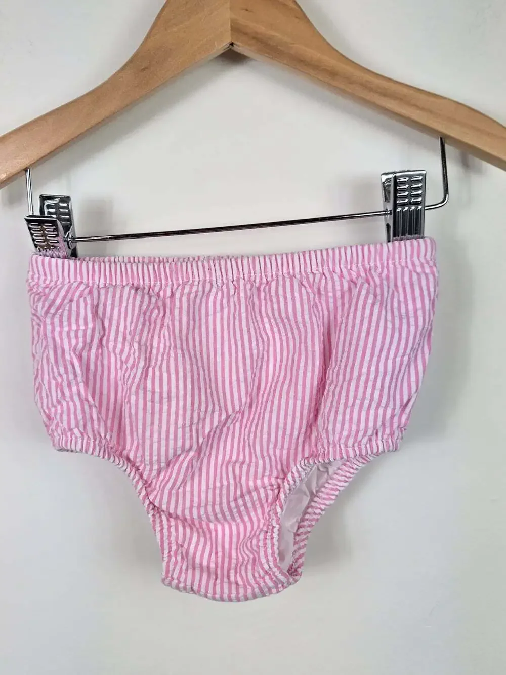 Ralph Lauren Baby Girls Pink Seersucker Dress & Bloomers Set 12M Peter Pan